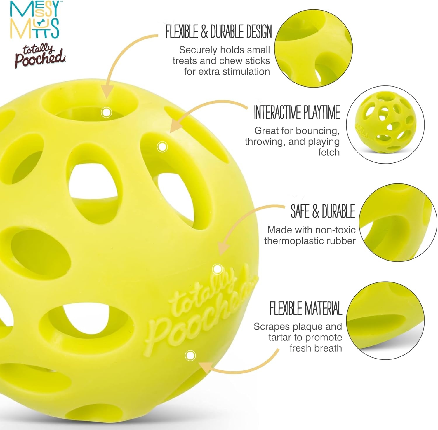 image:imageMessy Mutts Totally Pooched Huffn Puff Ball 25 TPR Puzzle Ball for Dogs 2in1 Interactive Toy and Tooth Cleaner GreenGreen