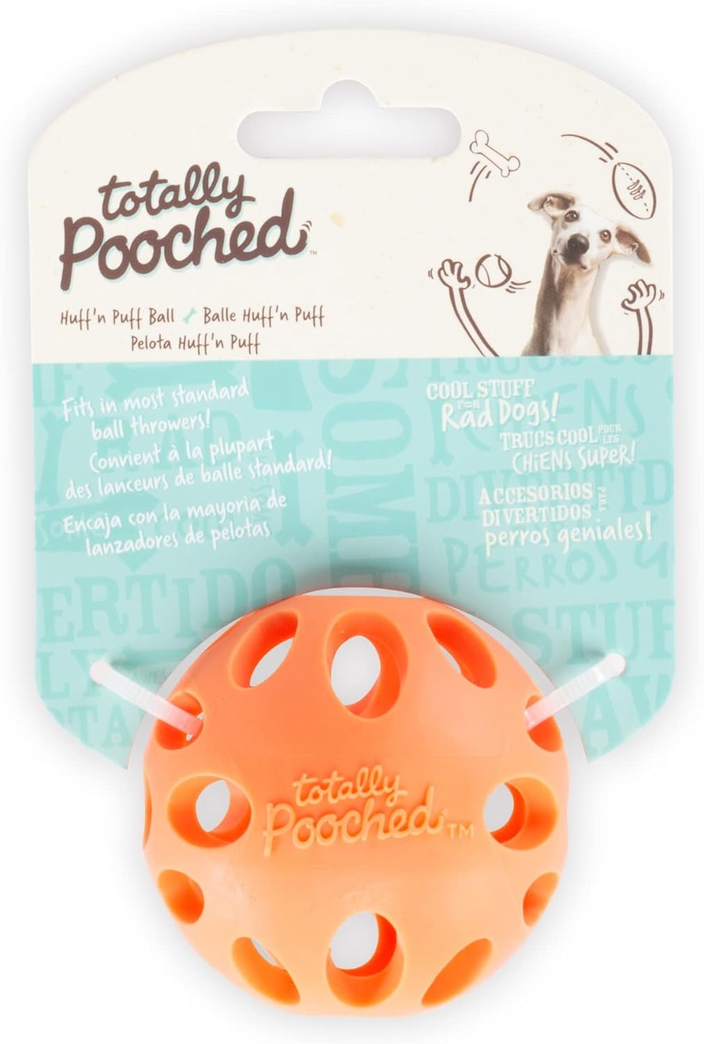 image:imageMessy Mutts Totally Pooched Huffn Puff Ball 25 TPR Puzzle Ball for Dogs 2in1 Interactive Toy and Tooth Cleaner GreenOrange