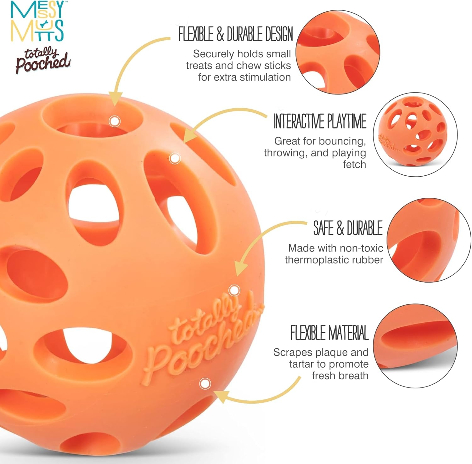 image:imageMessy Mutts Totally Pooched Huffn Puff Ball 25 TPR Puzzle Ball for Dogs 2in1 Interactive Toy and Tooth Cleaner GreenOrange