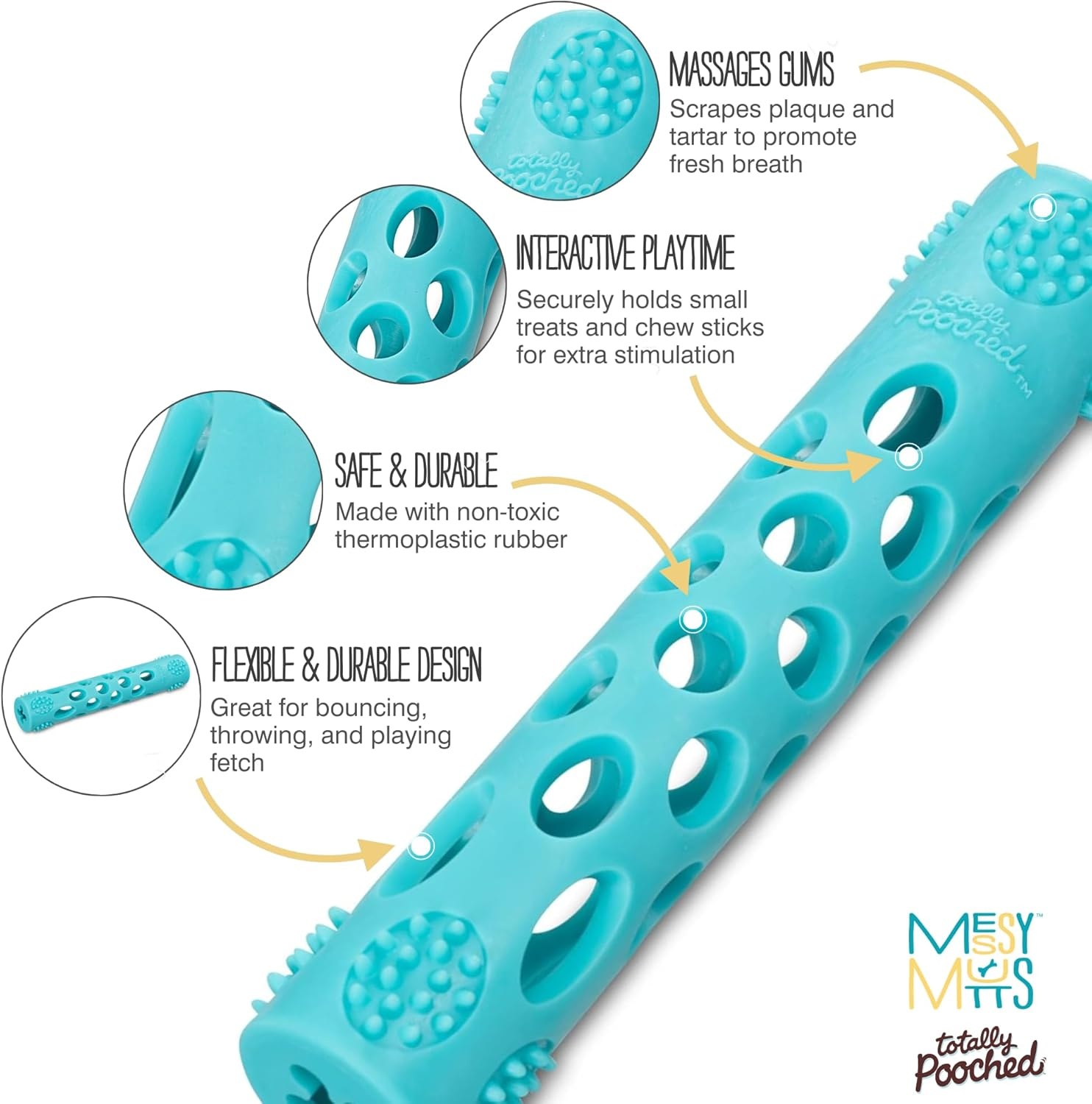 image:imageMessy Mutts Totally Pooched Huffn Puff Ball 25 TPR Puzzle Ball for Dogs 2in1 Interactive Toy and Tooth Cleaner GreenTeal