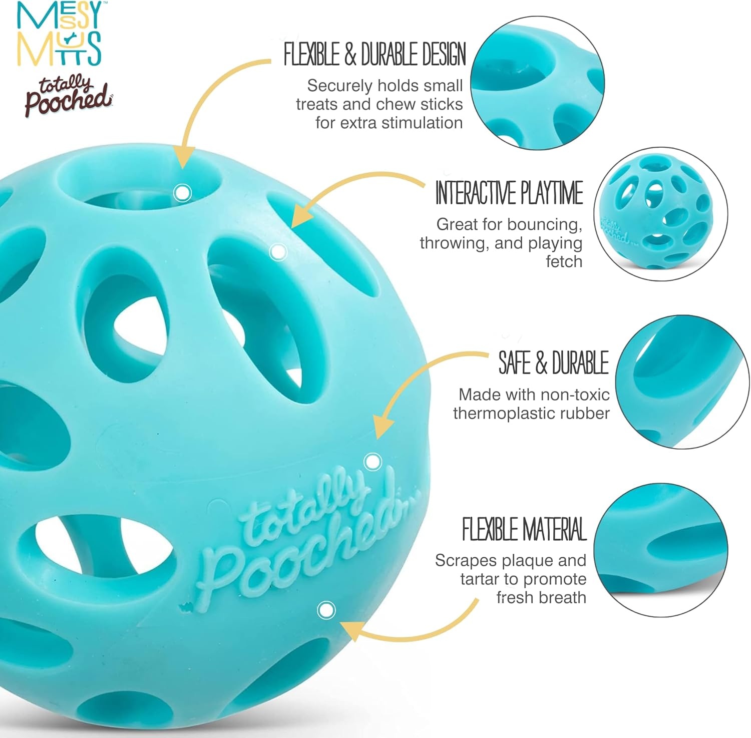 image:imageMessy Mutts Totally Pooched Huffn Puff Ball 25 TPR Puzzle Ball for Dogs 2in1 Interactive Toy and Tooth Cleaner GreenTeal