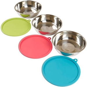 image:imageMessy Mutts 6Piece Set  Three Stainless Steel Bowls and Three Colorful Silicone Lids  Sealable Travel Containers  Portable FoodWater Dishes for Pets  Medium 15 CupsLarge  3 Cups per Bowl