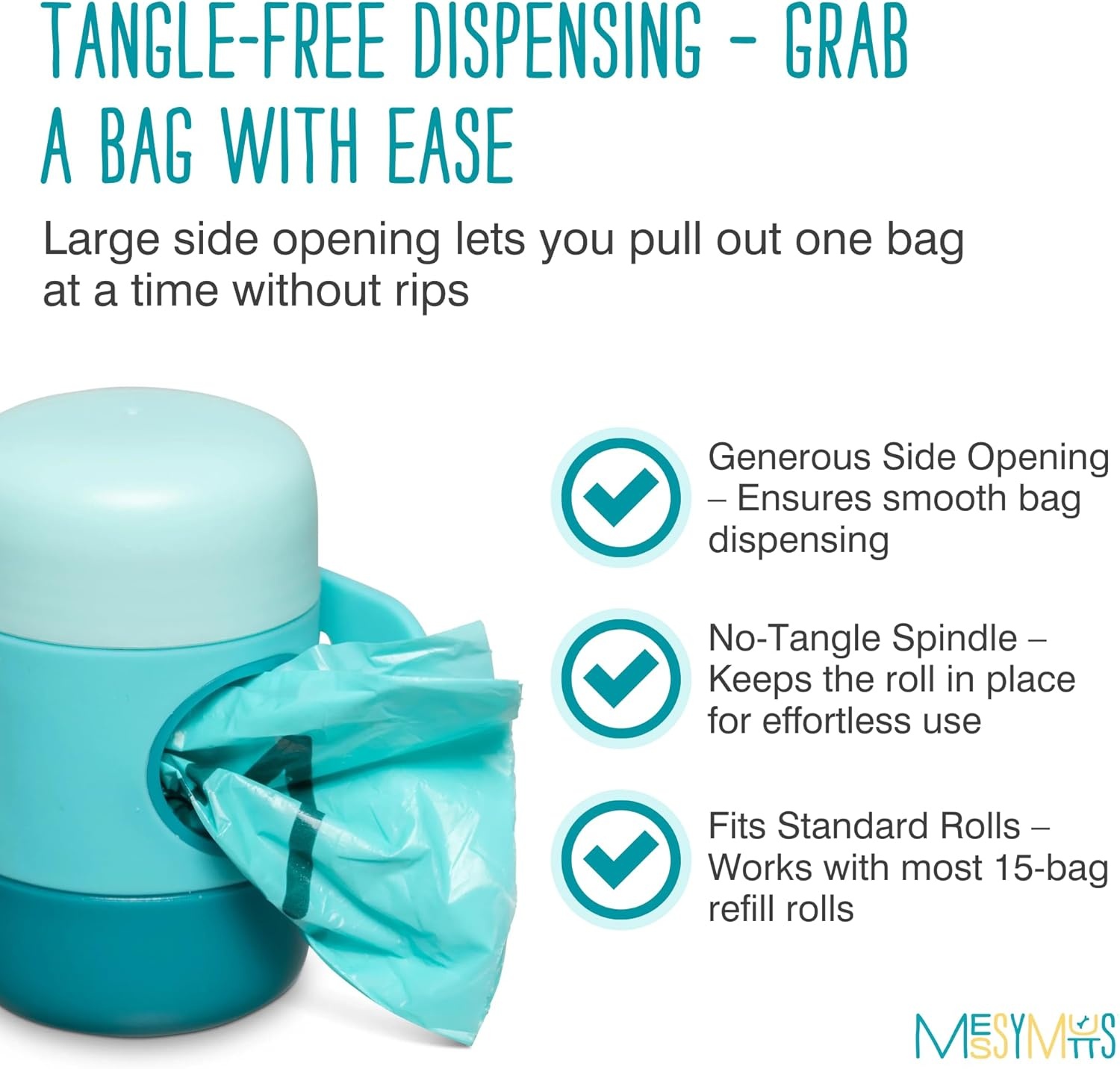 image:imageMessy Mutts Advanced Biorecycle Poop Bag 16 Refill Rolls 240 Count 13 x 9 Teal