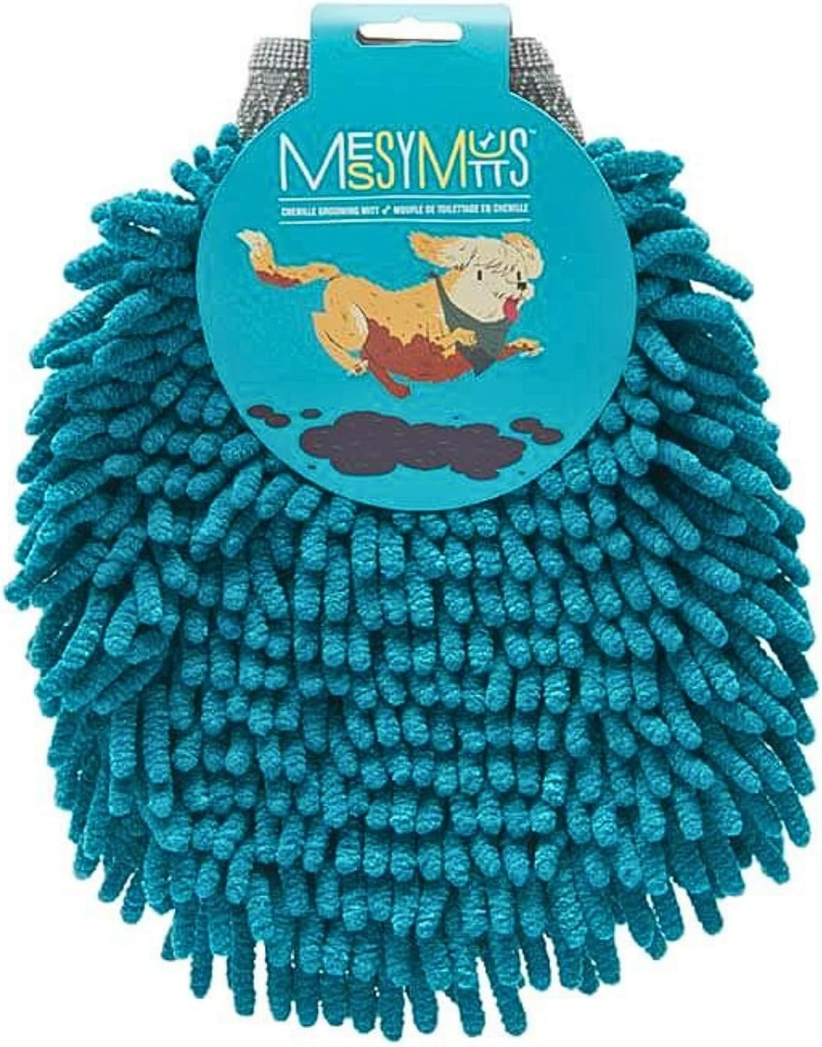 image:imageMessy Mutts Microfiber Grooming Mitt Chenille Microfiber Dog Shammy Mitt Machine Washable Paw Cleaner Blue
