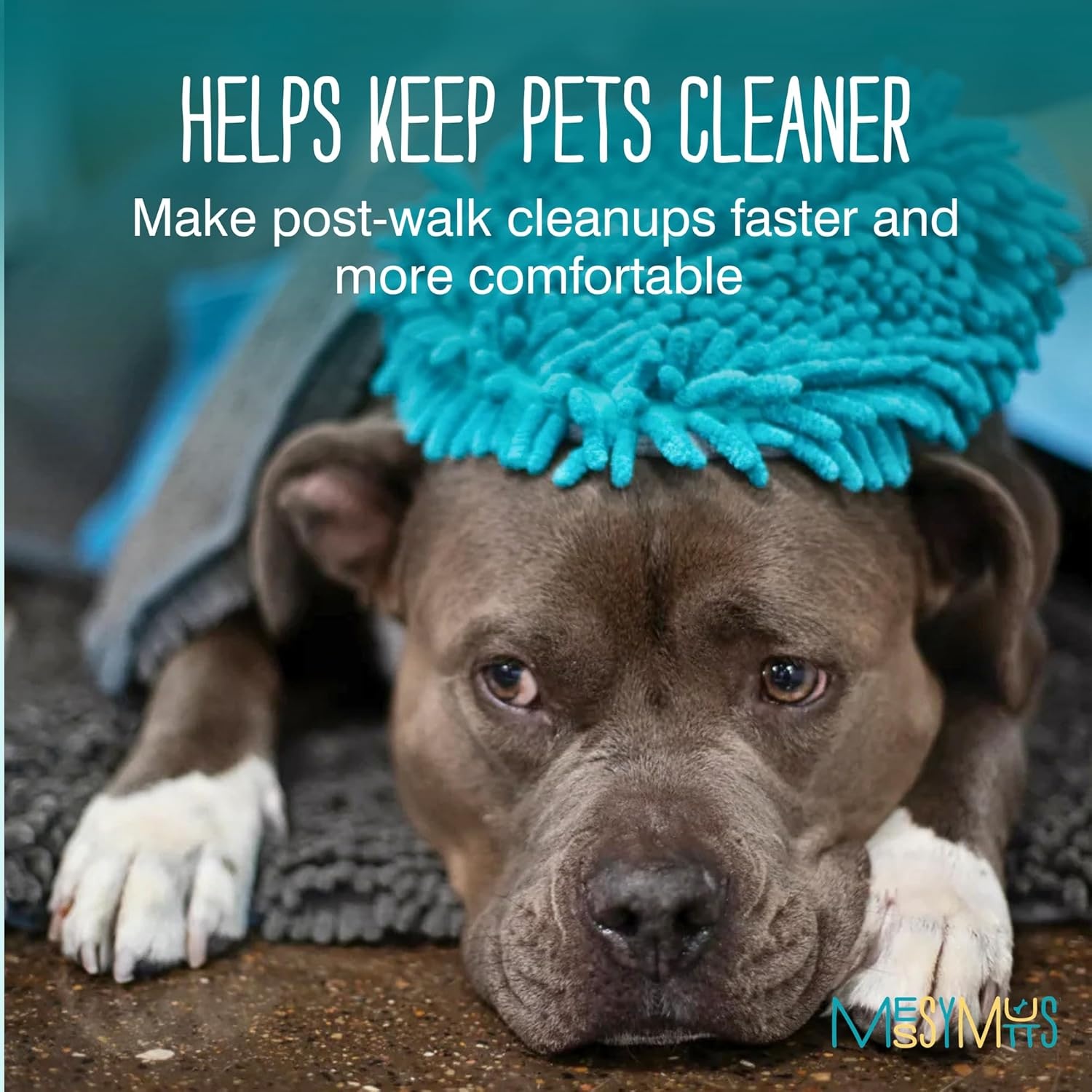 image:imageMessy Mutts Microfiber Grooming Mitt Chenille Microfiber Dog Shammy Mitt Machine Washable Paw Cleaner Blue