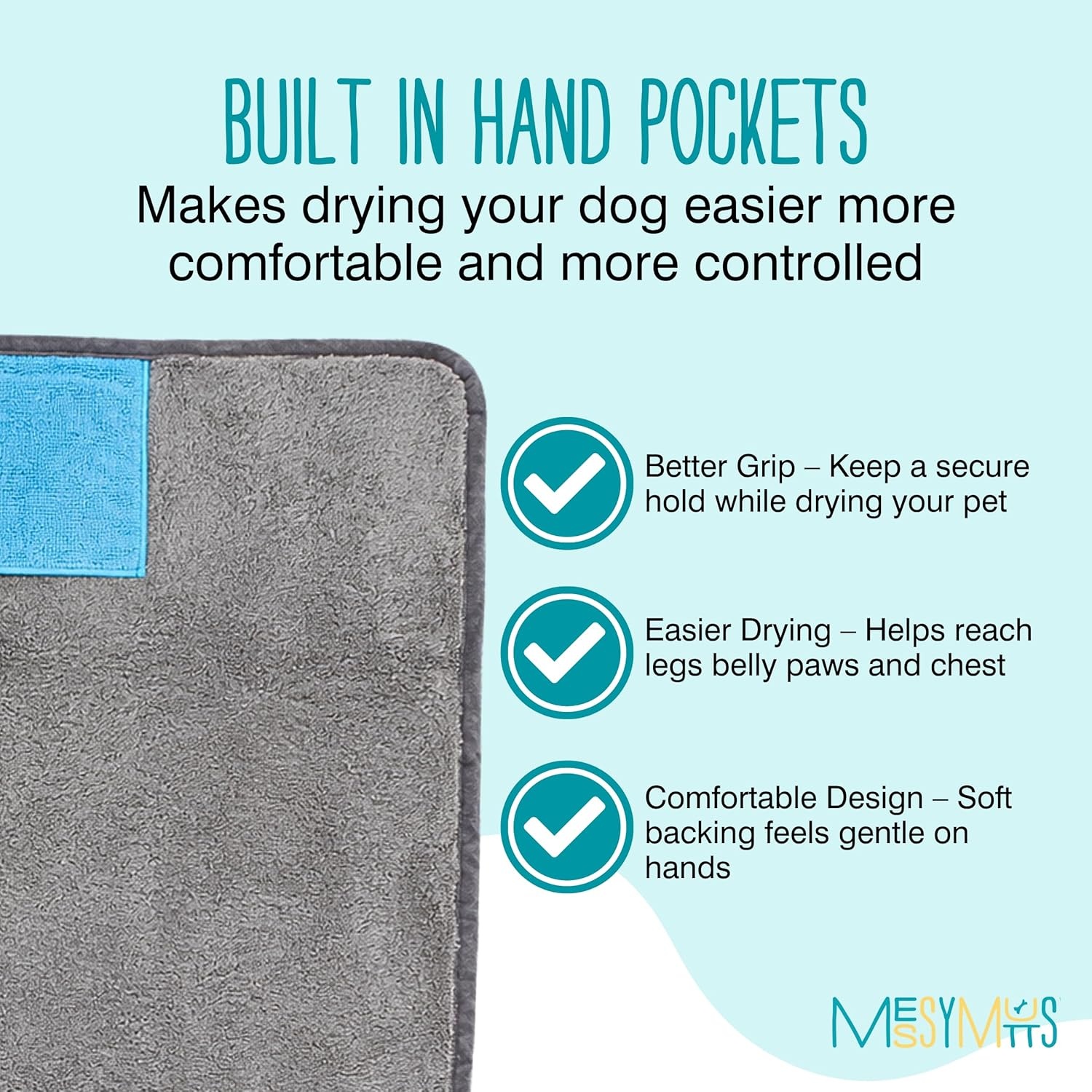 image:imageMessy Mutts Ultra Soft Microfiber Towel with Hand Pockets Super Absorbent Moisture Locking Soft Durable Plush Microfiber Dog Towel Machine Washable Dog ShammyMedium 20 x 32