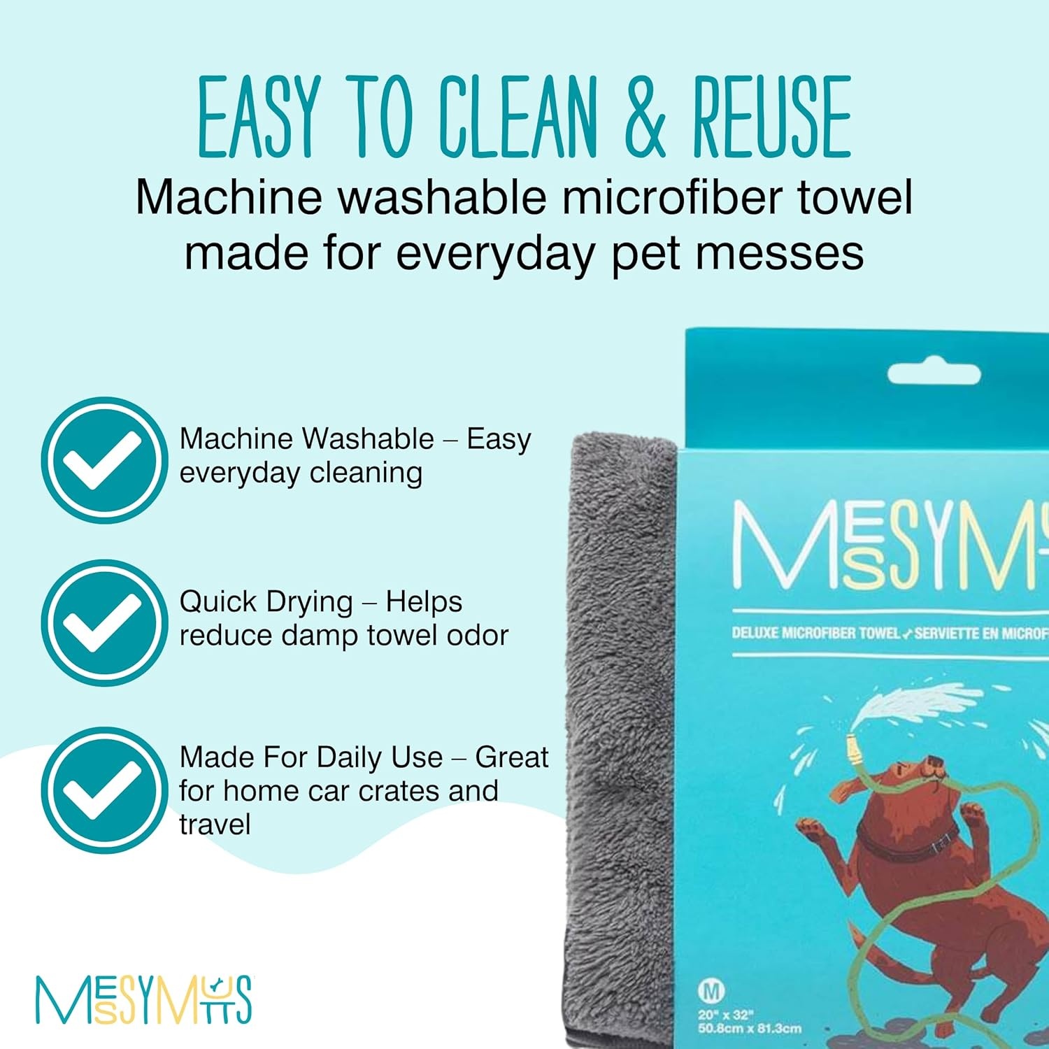 image:imageMessy Mutts Ultra Soft Microfiber Towel with Hand Pockets Super Absorbent Moisture Locking Soft Durable Plush Microfiber Dog Towel Machine Washable Dog ShammyMedium 20 x 32