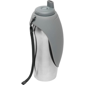 image:imageMessy Mutts Double Wall Vacuum Insulated Stainless Steel Travel Water Bottle with Silicone Flip Up Bowl  Pet Travel Necessity  Camping Hiking Walking Accessory  20 oz  600mL  BlueGrey