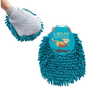 image:imageMessy Mutts Microfiber Grooming Mitt  Chenille Microfiber Dog Shammy Mitt  Machine Washable Paw Cleaner  Blue