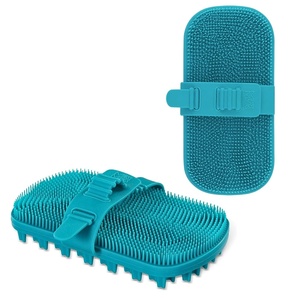 image:imageMessy Mutts Reversible Silicone Dual Sided Pet Grooming Brush  Gentle Massage Brushing Bathing and Dog Hair Removal Tool  One Size Fits All  Blue