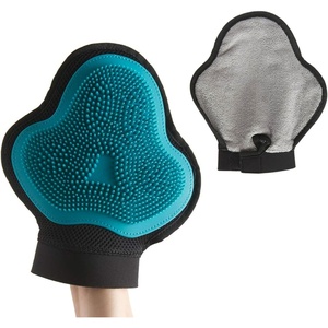 image:imageMessy Mutts Reversible Silicone Pet Grooming Glove  Gentle Massage Brush Bath and Dog Hair Removal Mitt  One Size Fits All  Blue