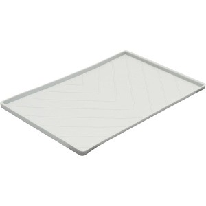 image:imageMessy Mutts Silicone NonSlip Dog Bowl Mat with Raised Edge and Two Sides Reinforced with Metal Rods  DogCat Bowl Mat with SpillProof Lip  Large 24 x 16  WatermelonLight Grey