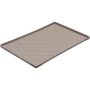 image:imageMessy Mutts Silicone NonSlip Dog Bowl Mat with Raised Edge and Two Sides Reinforced with Metal Rods  DogCat Bowl Mat with SpillProof Lip  Large 24 x 16  WatermelonDark Grey