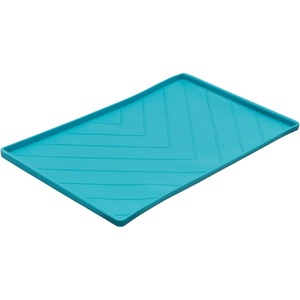 image:imageMessy Mutts Silicone NonSlip Dog Bowl Mat with Raised Edge and Two Sides Reinforced with Metal Rods  DogCat Bowl Mat with SpillProof Lip  Large 24 x 16  Light GreyBlue