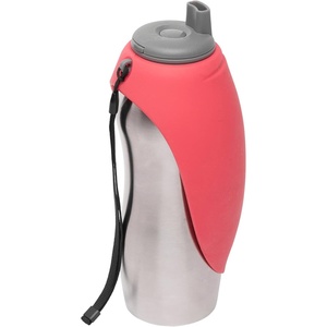 image:imageMessy Mutts Stainless Steel Travel Water Bottle with Silicone Flip Up Bowl  Pet Travel Necessity  Camping Hiking Walking Accessory  24 oz  700mL  Watermelon