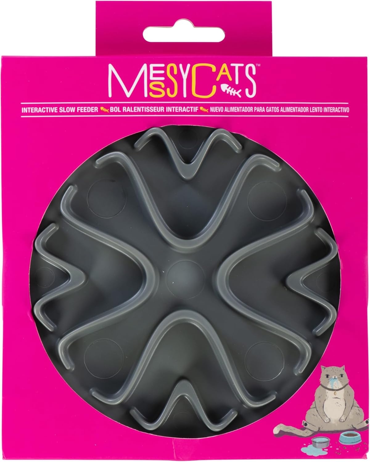 image:imageMessy Cats Interactive Round Slow Feeder Cool Grey 6 Puzzle Slow Feeder for Cats Suction Cup NonSlip Base Enrichment Food Dish for Slow Eating