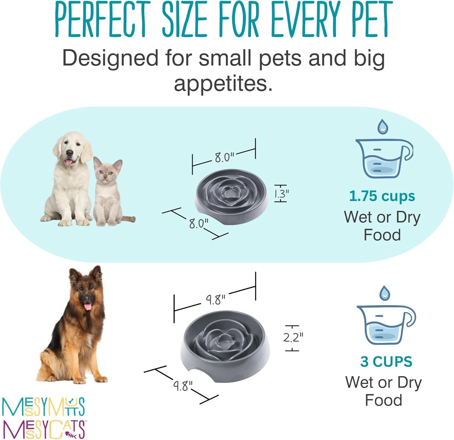 image:imageMessy Mutts Interactive Slow Feeder Puzzle Slow Feeder Dog or Cat Bowl Enrichment Food Dish to Slow Eating Prevent Bloating 8 x 13 175 Cup Cool GreyCool Grey