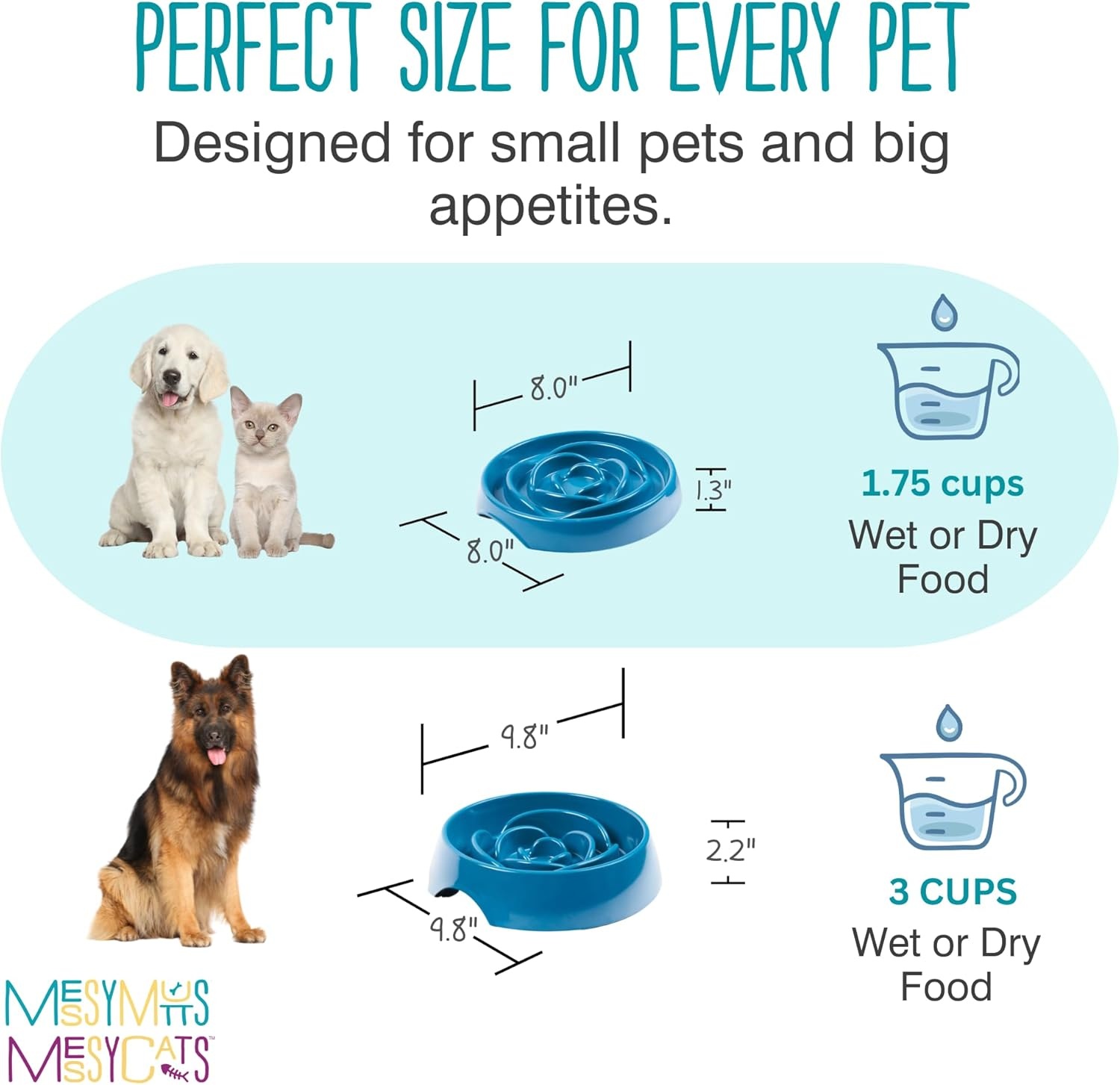 image:imageMessy Mutts Interactive Slow Feeder Puzzle Slow Feeder Dog or Cat Bowl Enrichment Food Dish to Slow Eating Prevent Bloating 8 x 13 175 Cup Cool GreyBlue