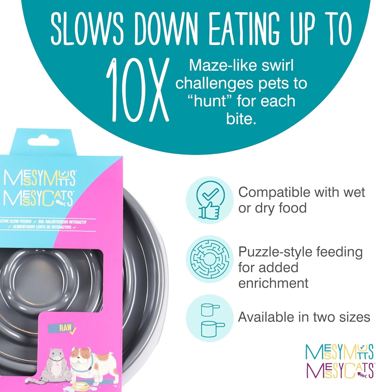 image:imageMessy Mutts Interactive Slow Feeder Puzzle Slow Feeder Dog or Cat Bowl Enrichment Food Dish to Slow Eating Prevent Bloating 8 x 13 175 Cup Cool GreyCool Grey