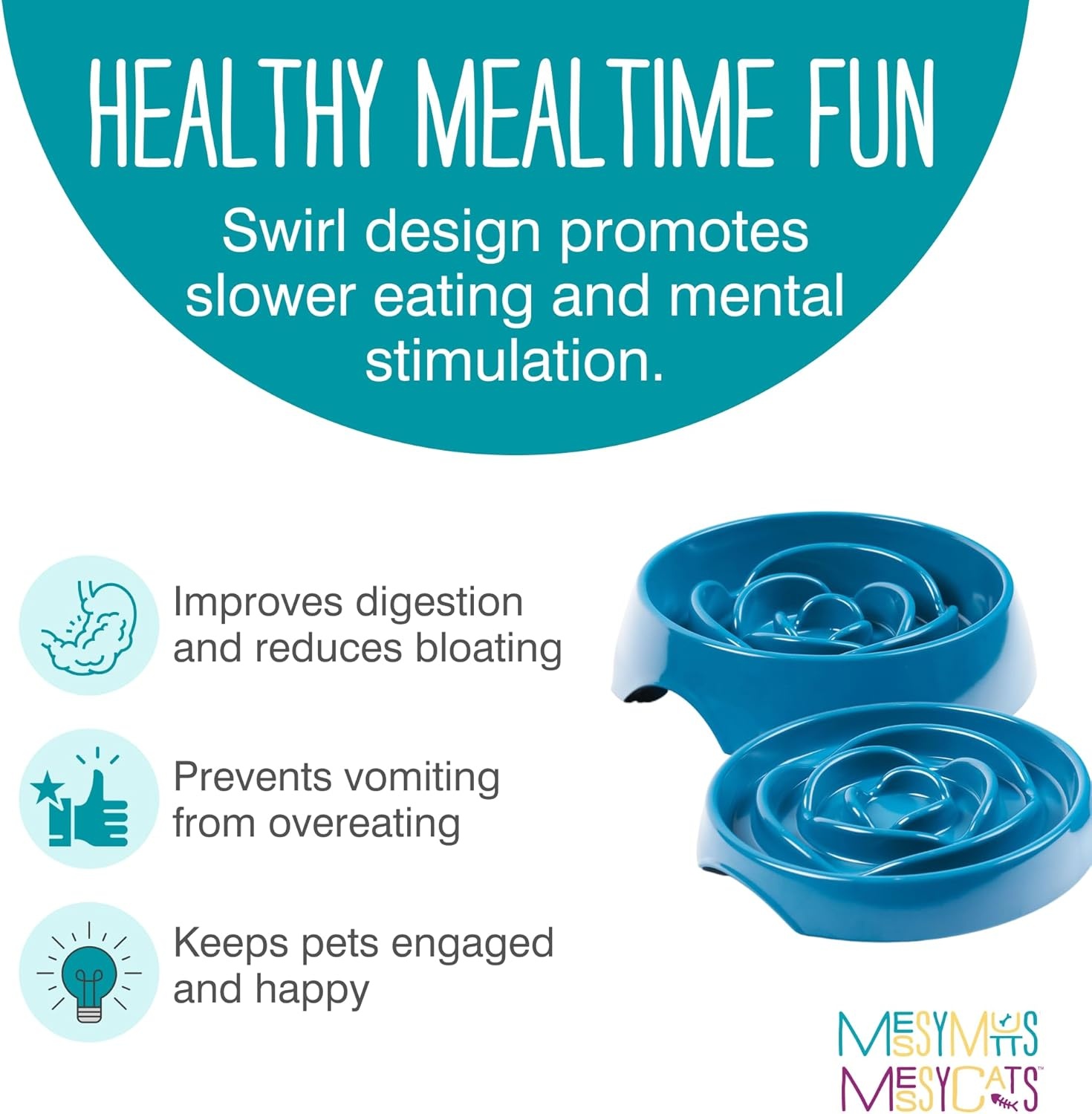 image:imageMessy Mutts Interactive Slow Feeder Puzzle Slow Feeder Dog or Cat Bowl Enrichment Food Dish to Slow Eating Prevent Bloating 8 x 13 175 Cup Cool GreyBlue