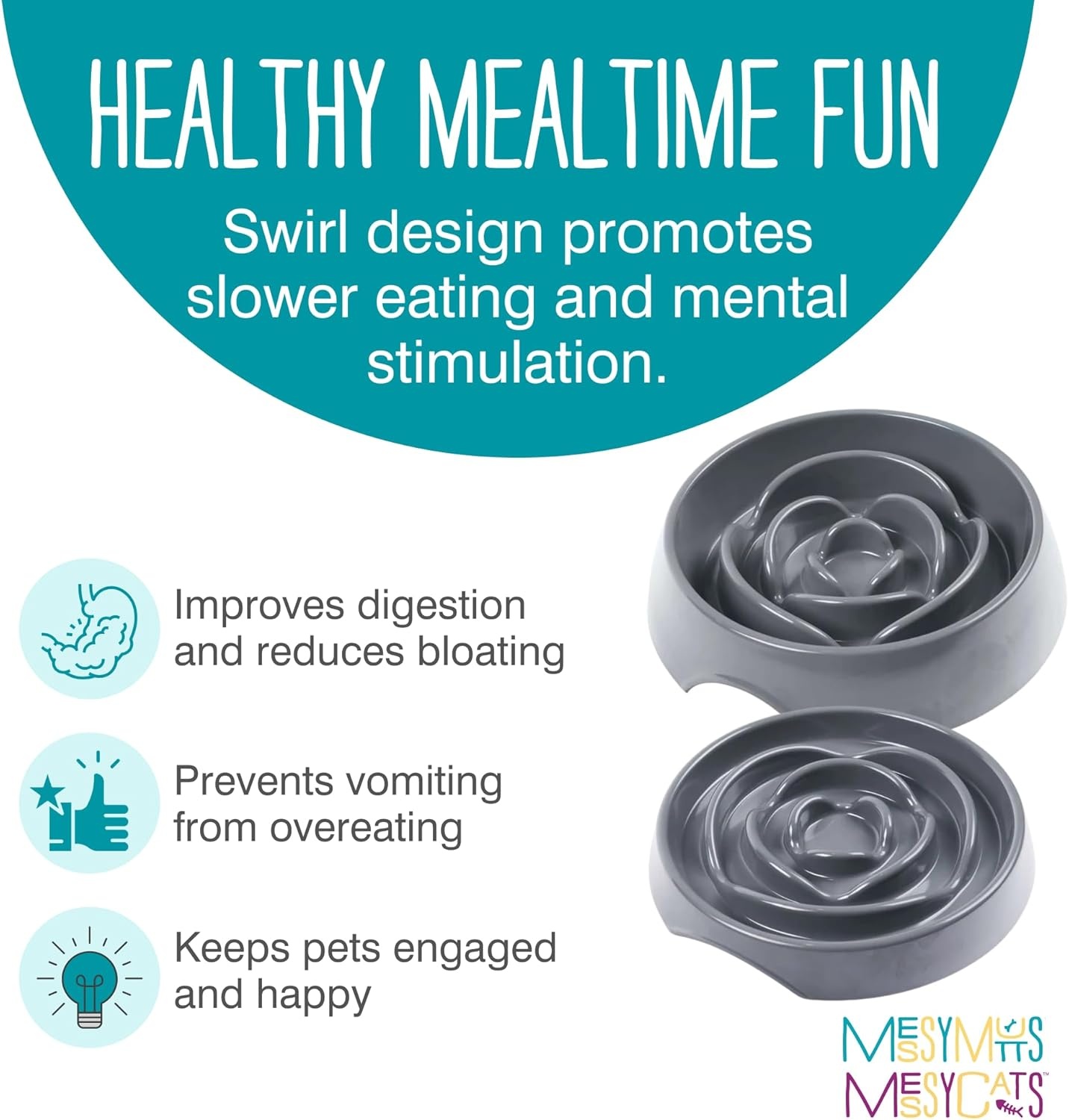 image:imageMessy Mutts Interactive Slow Feeder Puzzle Slow Feeder Dog or Cat Bowl Enrichment Food Dish to Slow Eating Prevent Bloating 8 x 13 175 Cup Cool GreyCool Grey