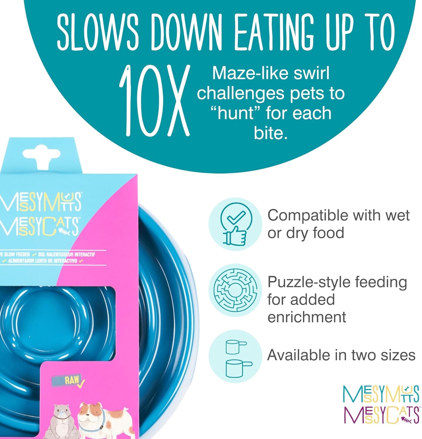 image:imageMessy Mutts Interactive Slow Feeder Puzzle Slow Feeder Dog or Cat Bowl Enrichment Food Dish to Slow Eating Prevent Bloating 8 x 13 175 Cup Cool GreyBlue