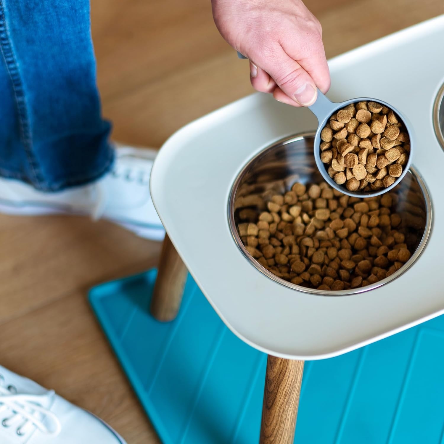 image:imageMessy Mutts Melamine Dog Food Scoop 1 Cup Capacity Measuring Cup for Animal Food Features 12 Cup Indicator Line Small or Large Dog Food Scooper Dishwasher Safe GreyBlue