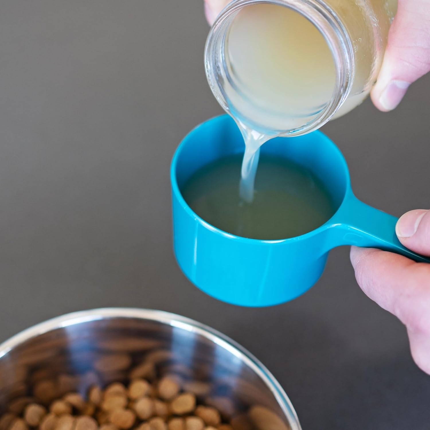 image:imageMessy Mutts Melamine Dog Food Scoop 1 Cup Capacity Measuring Cup for Animal Food Features 12 Cup Indicator Line Small or Large Dog Food Scooper Dishwasher Safe GreyBlue