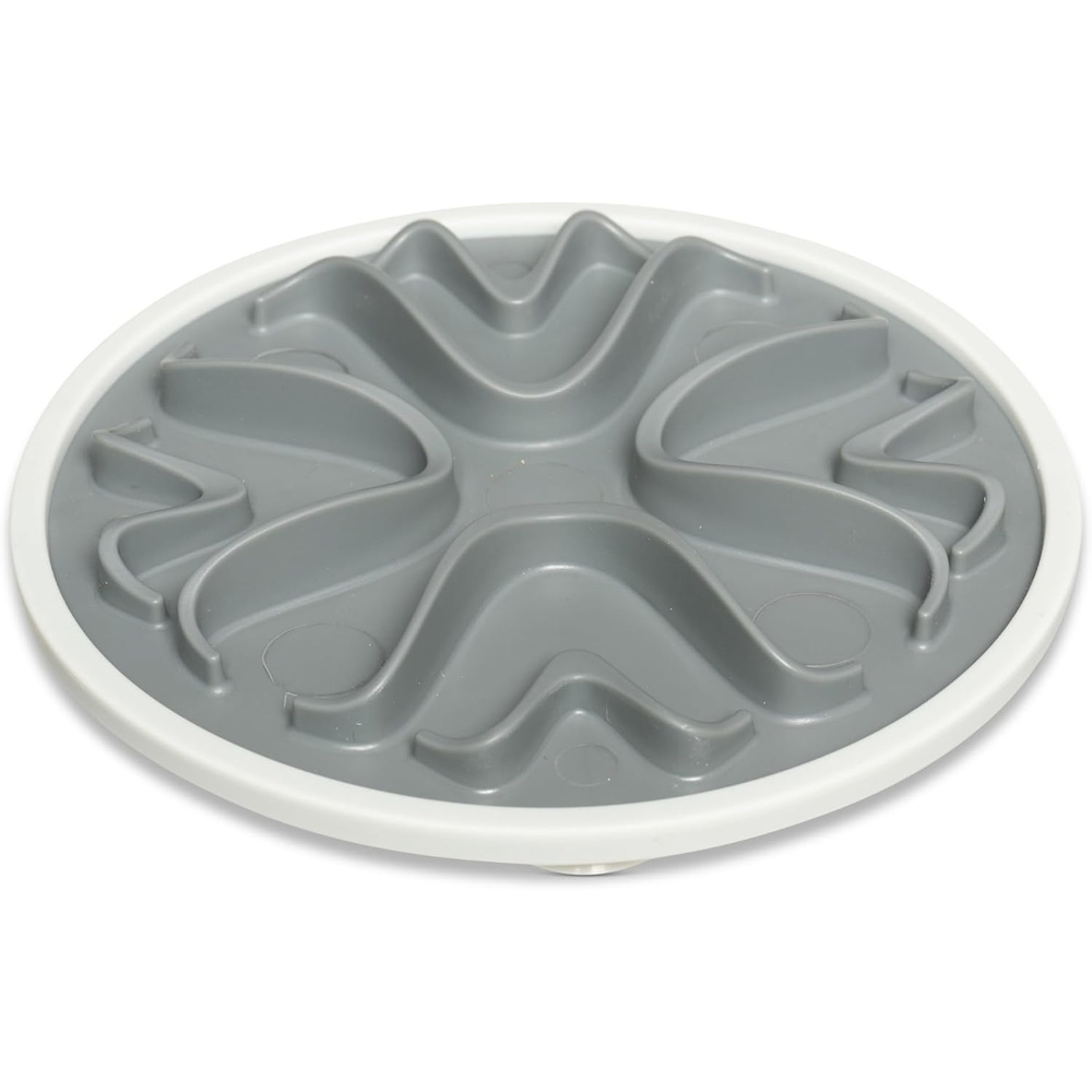 image:imageMessy Cats Interactive Round Slow Feeder Cool Grey 6 Puzzle Slow Feeder for Cats Suction Cup NonSlip Base Enrichment Food Dish for Slow Eating