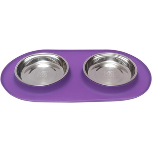 image:imageMessy Cats Single Silicone Feeder with Stainless Saucer Shaped Bowl  AntiSlip NonSkid Cat Food Bowl  One Cat Bowl in FeedingWater Station  175 Cups GreyPurple