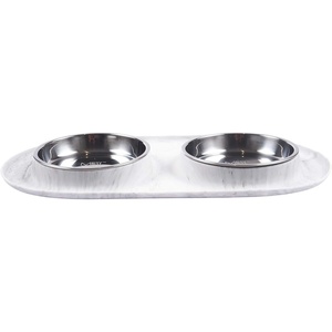 image:imageMessy Cats Single Silicone Feeder with Stainless Saucer Shaped Bowl  AntiSlip NonSkid Cat Food Bowl  One Cat Bowl in FeedingWater Station  175 Cups GreyMarble