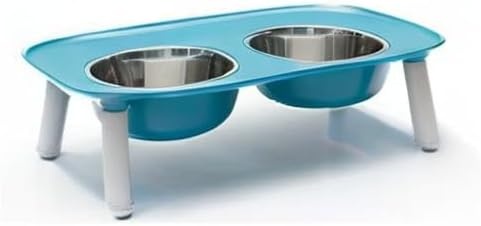 image:imageMessy Mutts Elevated Double Feeder with Stainless Bowls Adjustable Height 3 5 or 10 Adjustable Standing Feeder for Dogs 5 Cups per Bowl Dark GreyBlue