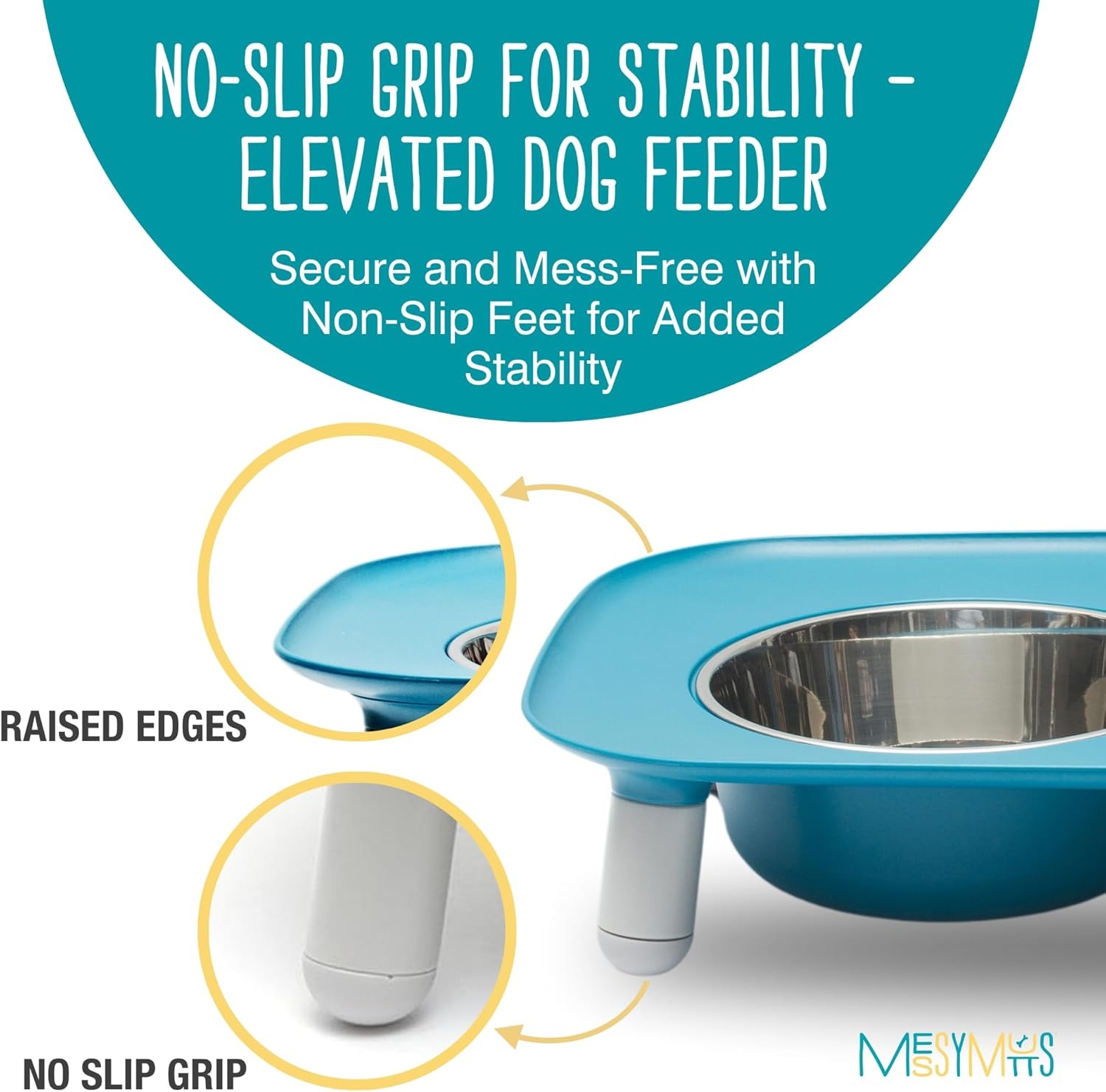 image:imageMessy Mutts Elevated Double Feeder with Stainless Bowls Adjustable Height 3 5 or 10 Adjustable Standing Feeder for Dogs 5 Cups per Bowl Dark GreyBlue