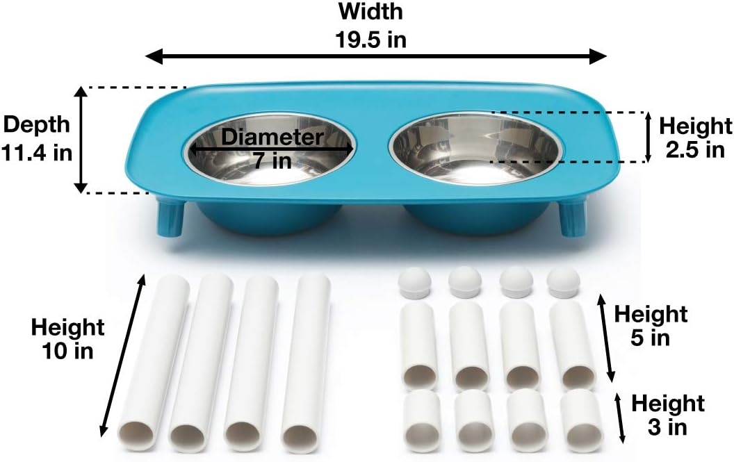 image:imageMessy Mutts Elevated Double Feeder with Stainless Bowls Adjustable Height 3 5 or 10 Adjustable Standing Feeder for Dogs 5 Cups per Bowl Dark GreyBlue