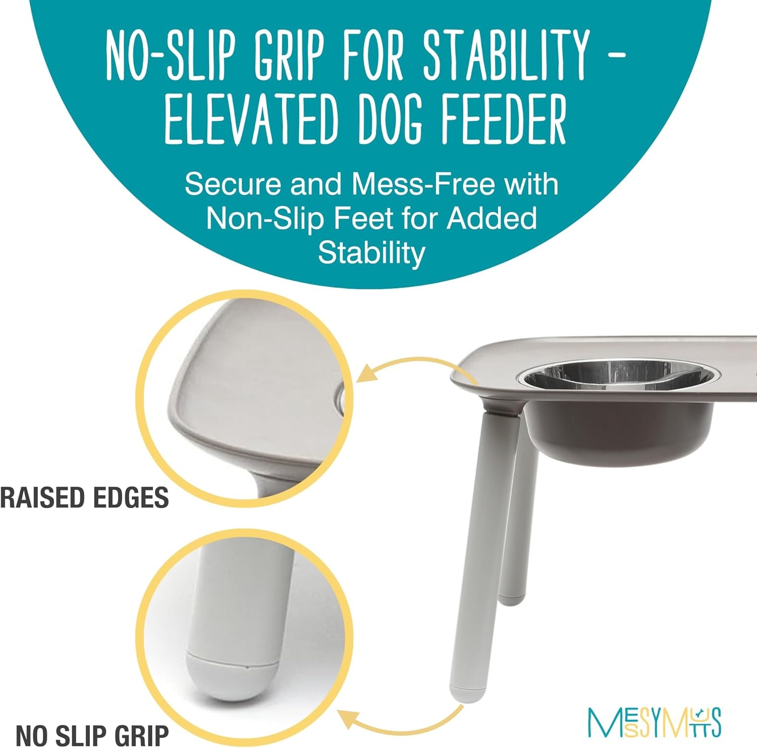 image:imageMessy Mutts Elevated Double Feeder with Stainless Bowls Adjustable Height 3 5 or 10 Adjustable Standing Feeder for Dogs 5 Cups per Bowl Dark GreyDark Grey
