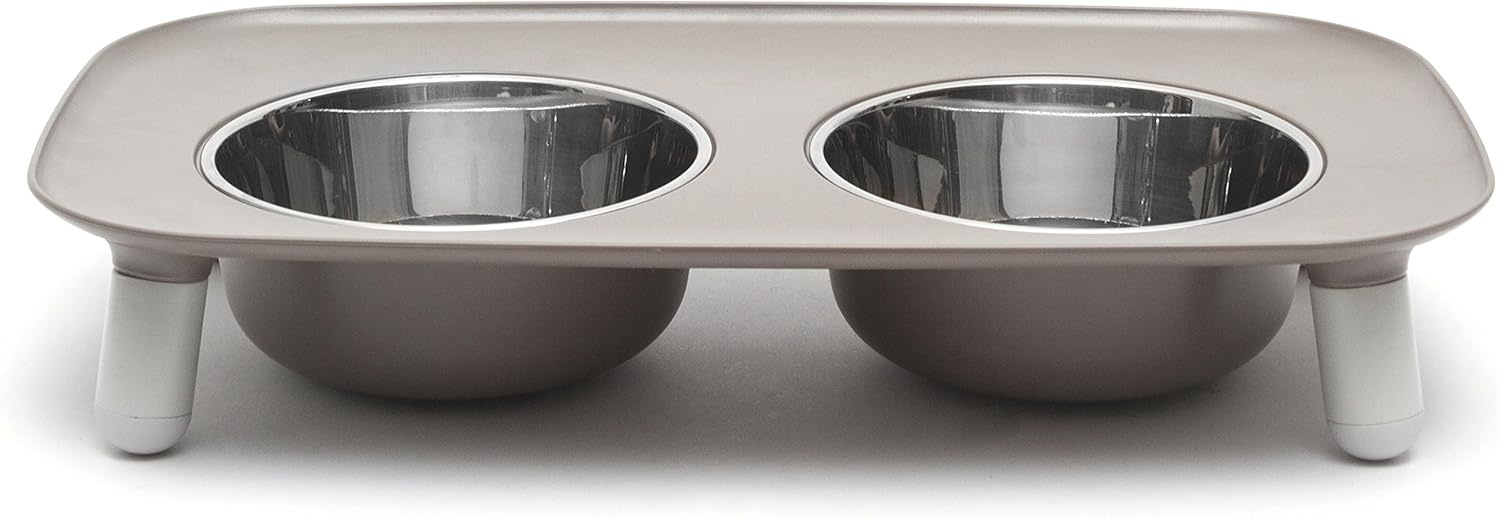 image:imageMessy Mutts Elevated Double Feeder with Stainless Bowls Adjustable Height 3 5 or 10 Adjustable Standing Feeder for Dogs 5 Cups per Bowl Dark GreyDark Grey