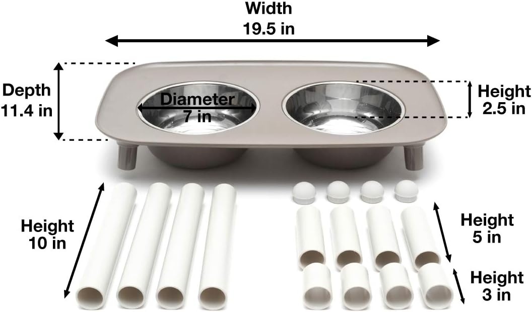 image:imageMessy Mutts Elevated Double Feeder with Stainless Bowls Adjustable Height 3 5 or 10 Adjustable Standing Feeder for Dogs 5 Cups per Bowl Dark GreyDark Grey