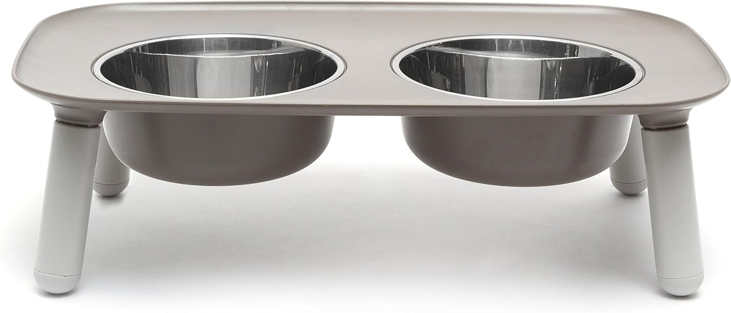image:imageMessy Mutts Elevated Double Feeder with Stainless Bowls Adjustable Height 3 5 or 10 Adjustable Standing Feeder for Dogs 5 Cups per Bowl Dark GreyDark Grey