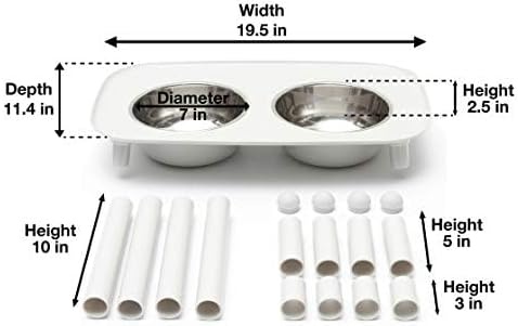 image:imageMessy Mutts Elevated Double Feeder with Stainless Bowls Adjustable Height 3 5 or 10 Adjustable Standing Feeder for Dogs 5 Cups per Bowl Dark GreyLight Grey