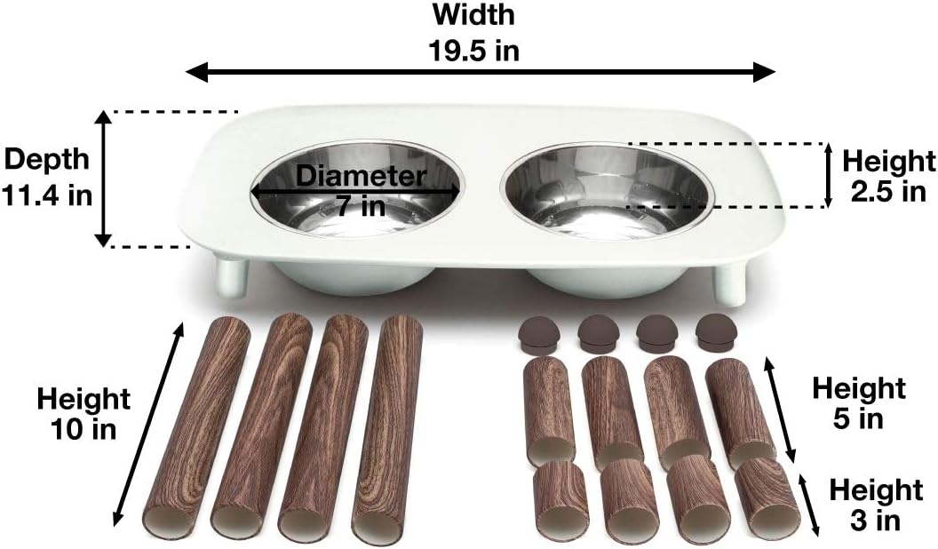 image:imageMessy Mutts Elevated Double Feeder with Stainless Bowls Adjustable Height 3 5 or 10 Adjustable Standing Feeder for Dogs 5 Cups per Bowl Dark GreyLight Grey Faux Wood Legs