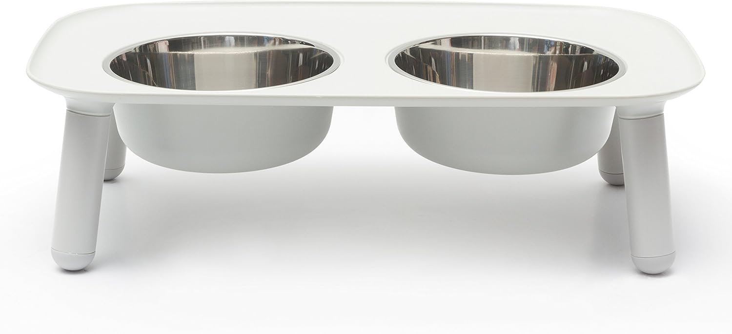 image:imageMessy Mutts Elevated Double Feeder with Stainless Bowls Adjustable Height 3 5 or 10 Adjustable Standing Feeder for Dogs 5 Cups per Bowl Dark GreyLight Grey