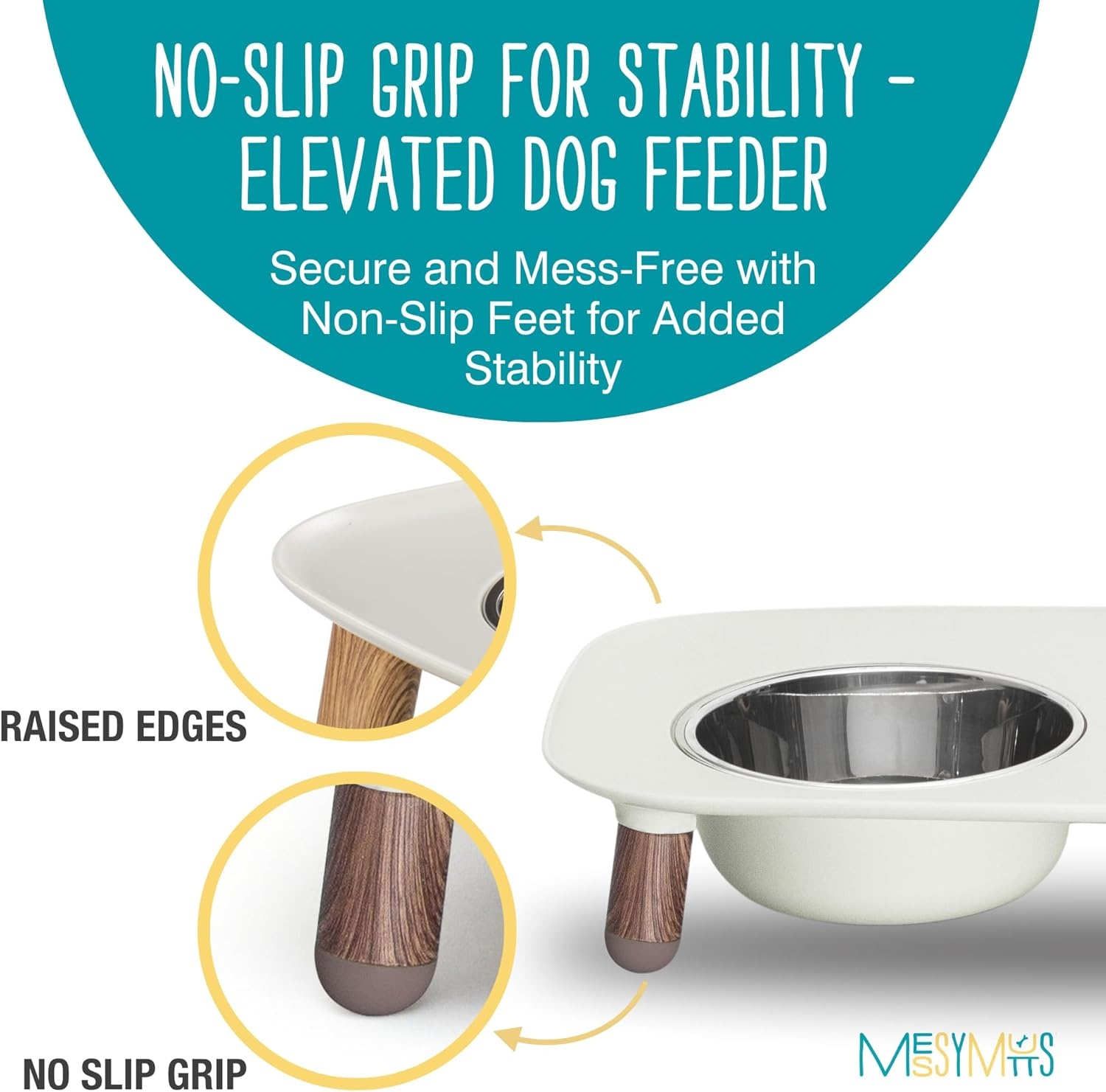 image:imageMessy Mutts Elevated Double Feeder with Stainless Bowls Adjustable Height 3 5 or 10 Adjustable Standing Feeder for Dogs 5 Cups per Bowl Dark GreyLight Grey Faux Wood Legs