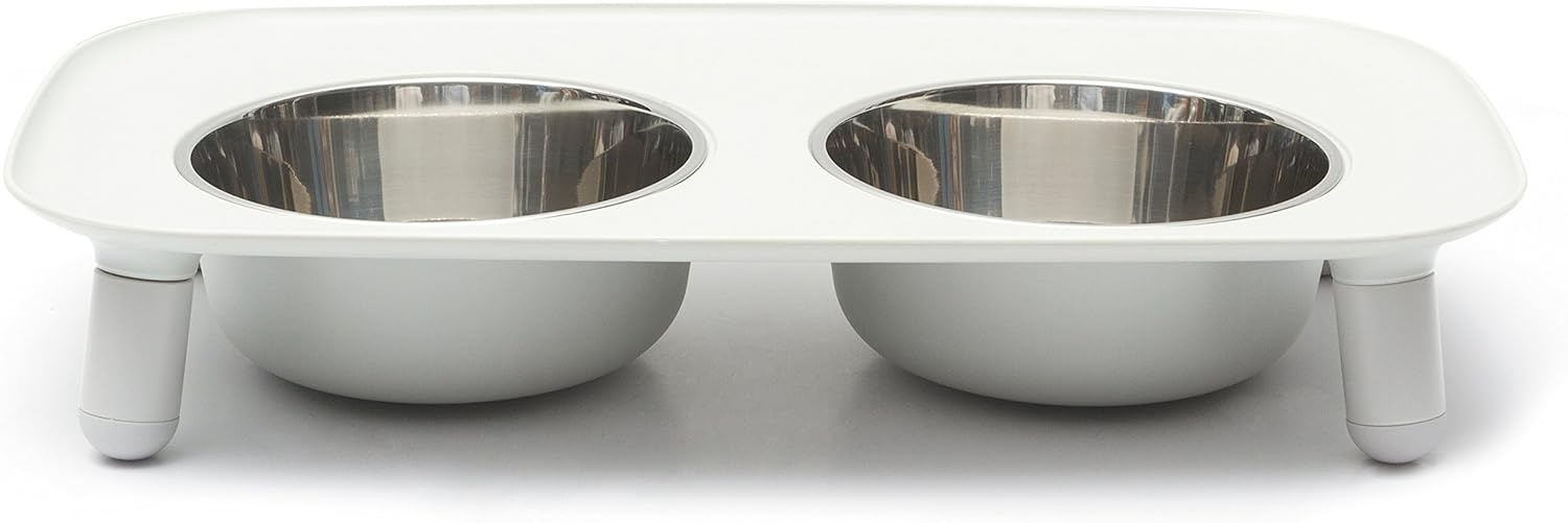 image:imageMessy Mutts Elevated Double Feeder with Stainless Bowls Adjustable Height 3 5 or 10 Adjustable Standing Feeder for Dogs 5 Cups per Bowl Dark GreyLight Grey