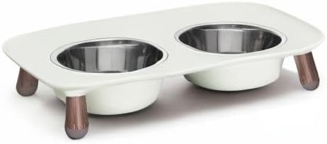 image:imageMessy Mutts Elevated Double Feeder with Stainless Bowls Adjustable Height 3 5 or 10 Adjustable Standing Feeder for Dogs 5 Cups per Bowl Dark GreyLight Grey Faux Wood Legs
