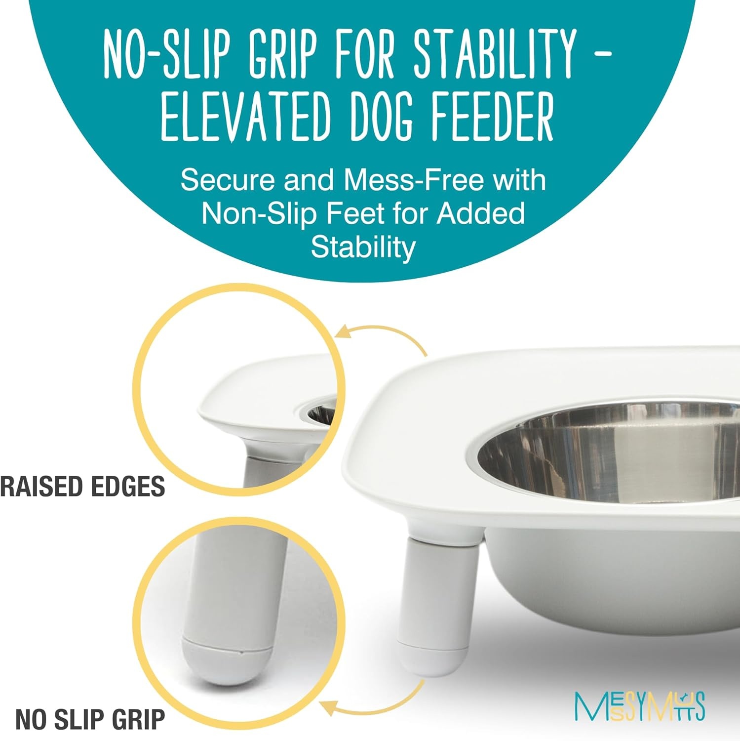 image:imageMessy Mutts Elevated Double Feeder with Stainless Bowls Adjustable Height 3 5 or 10 Adjustable Standing Feeder for Dogs 5 Cups per Bowl Dark GreyLight Grey
