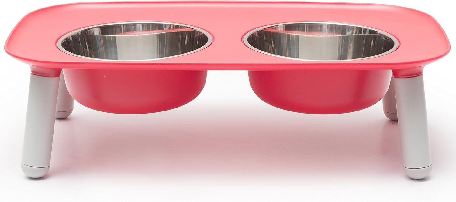 image:imageMessy Mutts Elevated Double Feeder with Stainless Bowls Adjustable Height 3 5 or 10 Adjustable Standing Feeder for Dogs 5 Cups per Bowl Dark GreyWatermelon