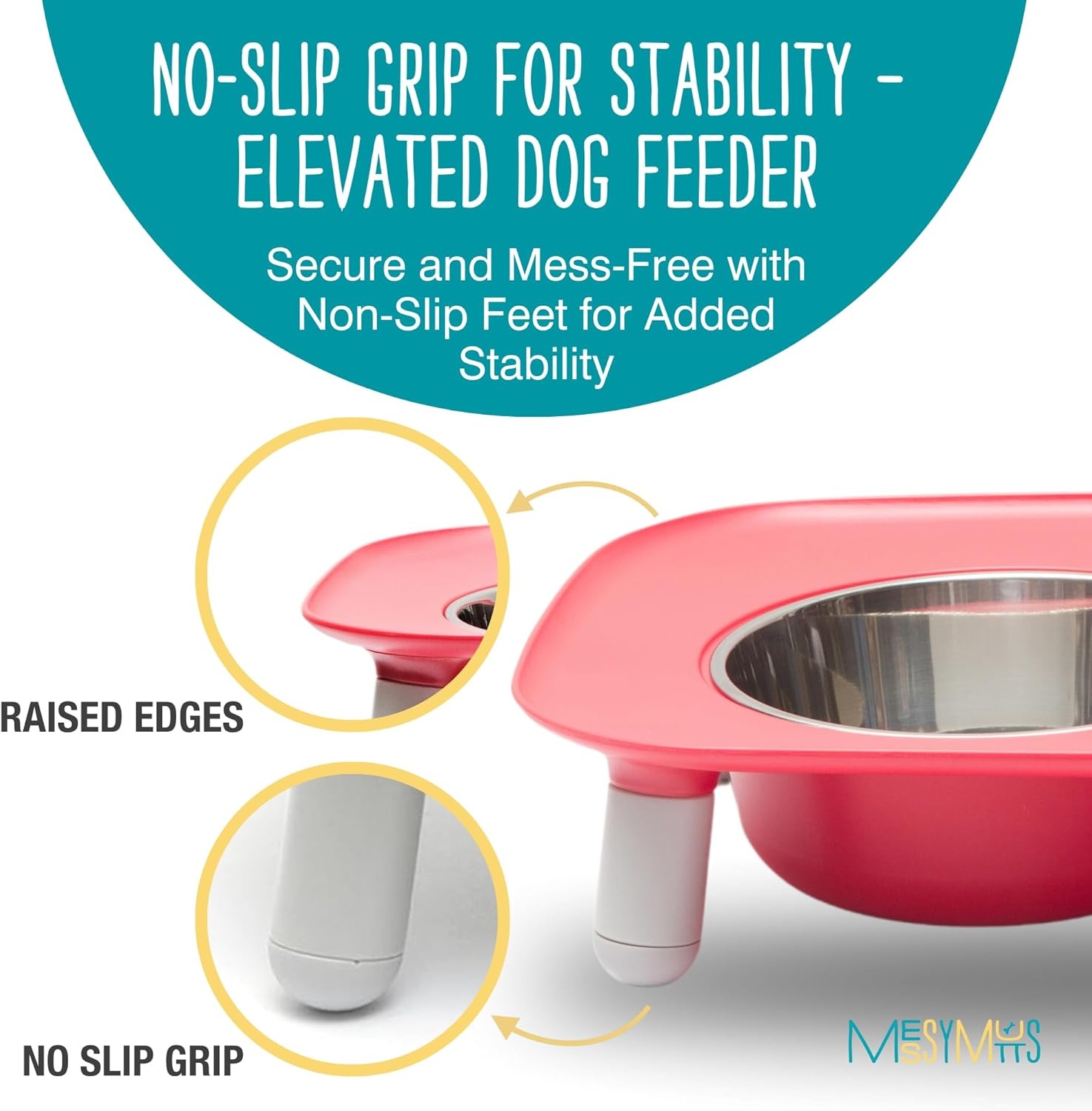 image:imageMessy Mutts Elevated Double Feeder with Stainless Bowls Adjustable Height 3 5 or 10 Adjustable Standing Feeder for Dogs 5 Cups per Bowl Dark GreyWatermelon