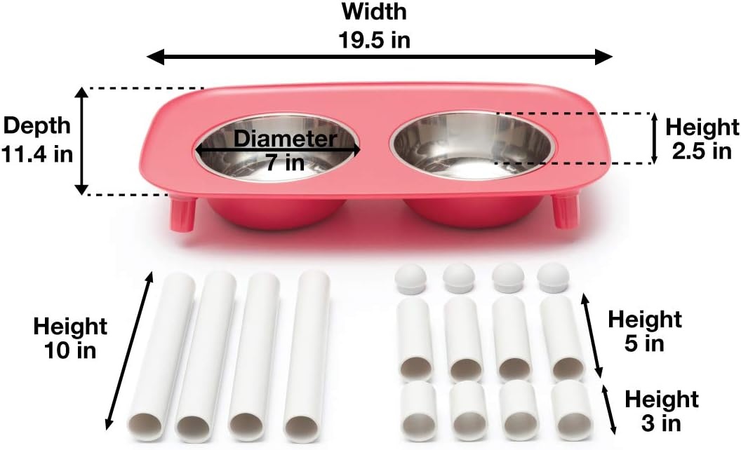 image:imageMessy Mutts Elevated Double Feeder with Stainless Bowls Adjustable Height 3 5 or 10 Adjustable Standing Feeder for Dogs 5 Cups per Bowl Dark GreyWatermelon