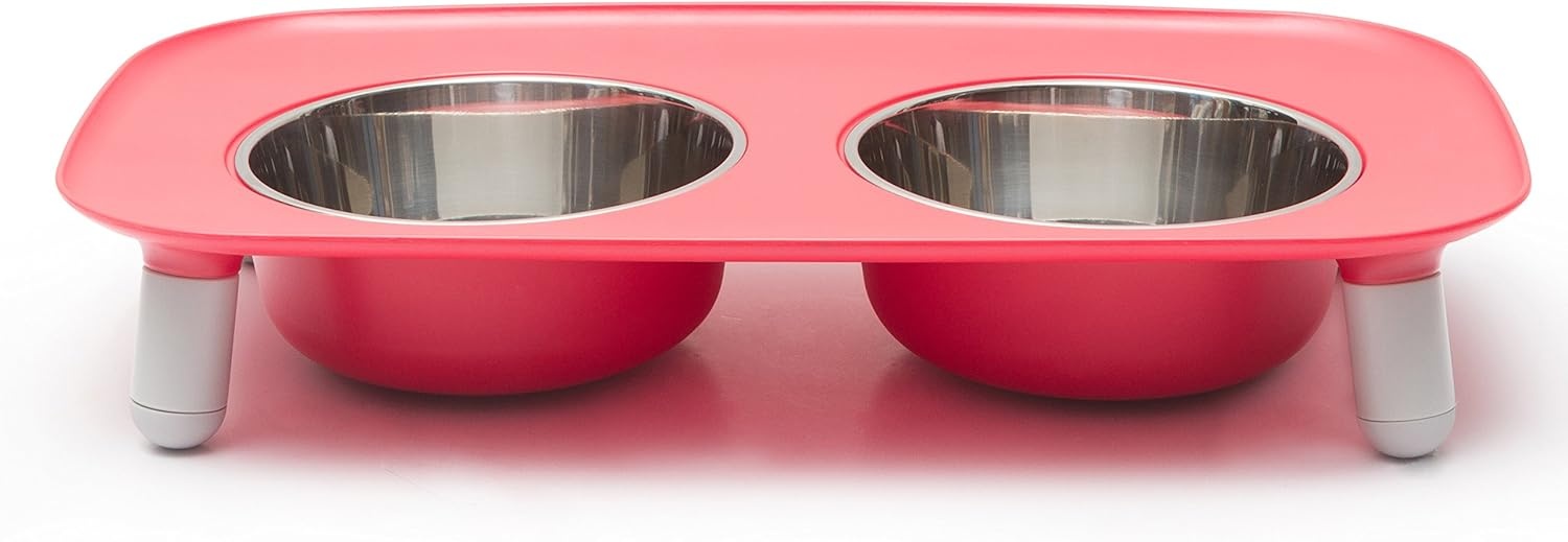 image:imageMessy Mutts Elevated Double Feeder with Stainless Bowls Adjustable Height 3 5 or 10 Adjustable Standing Feeder for Dogs 5 Cups per Bowl Dark GreyWatermelon
