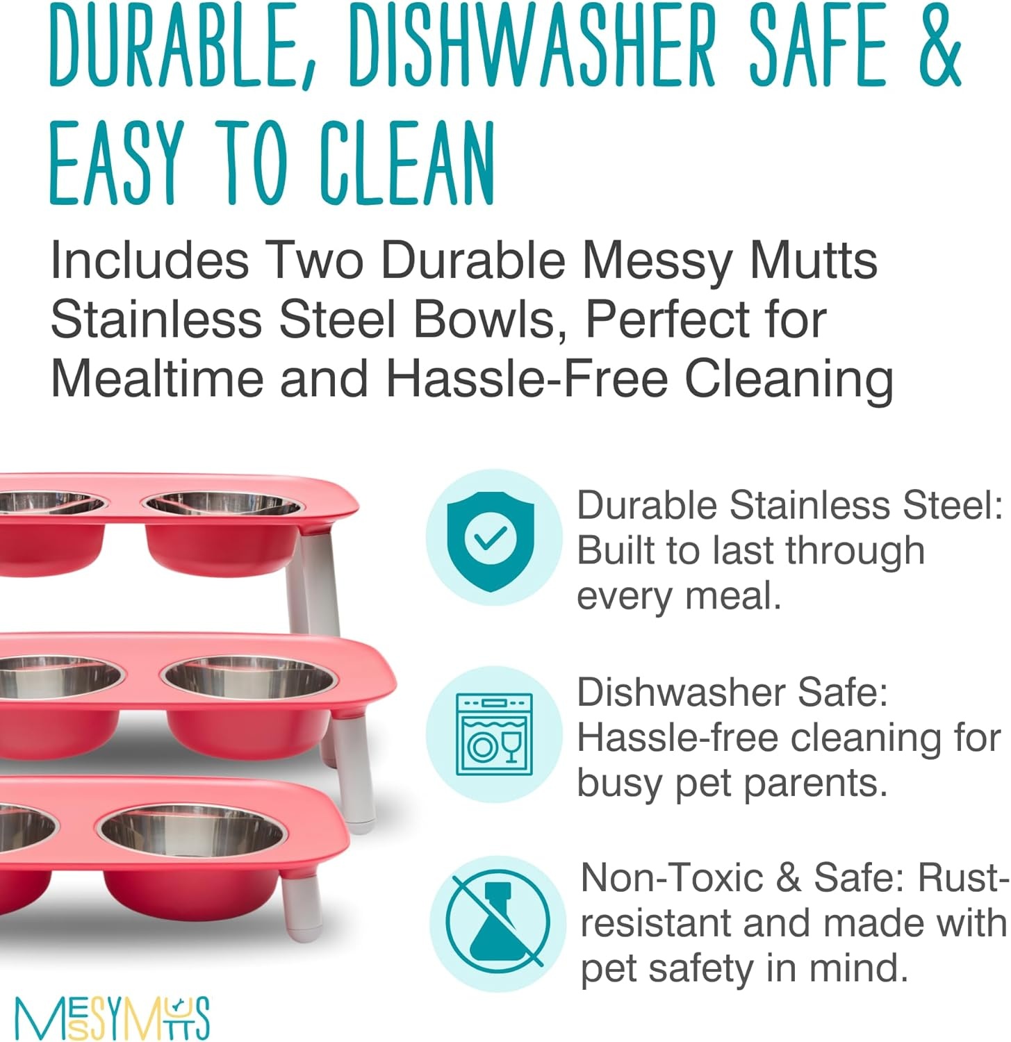 image:imageMessy Mutts Elevated Double Feeder with Stainless Bowls Adjustable Height 3 5 or 10 Adjustable Standing Feeder for Dogs 5 Cups per Bowl Dark GreyWatermelon